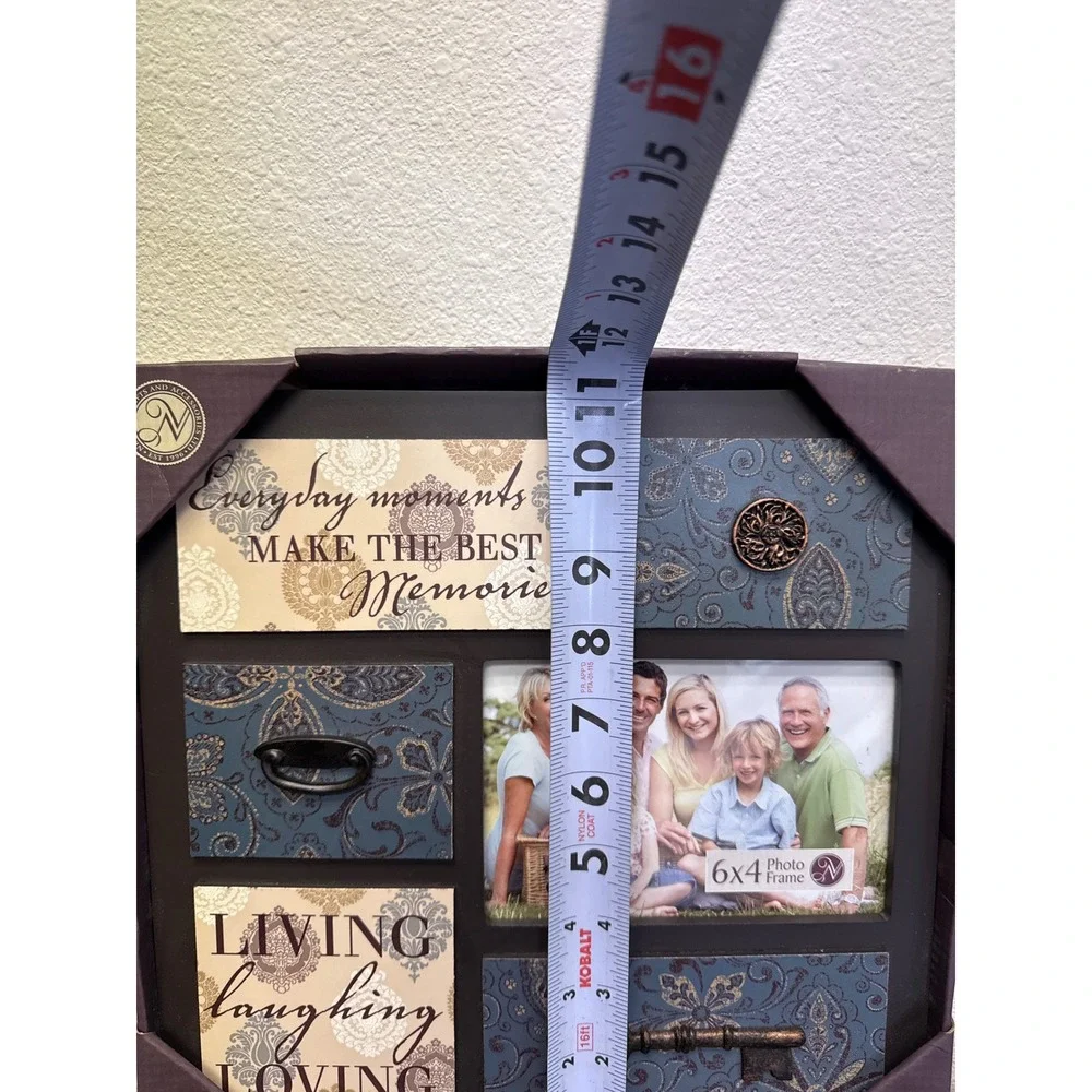 New View 6x4 Photo Frame Living Laughing Loving Rustic Blue‎ Damask Wall Decor